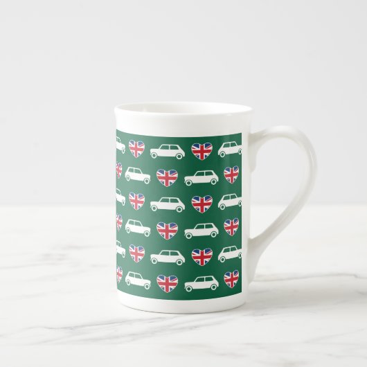 British Mini Cooper Hearts - Green Bone China Mug (Droite)