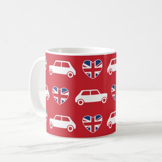 British Mini Cooper Hearts - Red Coffee Mok (Voorkant links)