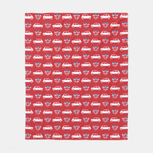 British Mini Cooper Hearts - Red Fleece Deken
