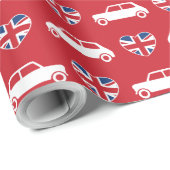 British Mini Cooper Hearts - Red Wrapping Paper Cadeaupapier (Rol Hoek)