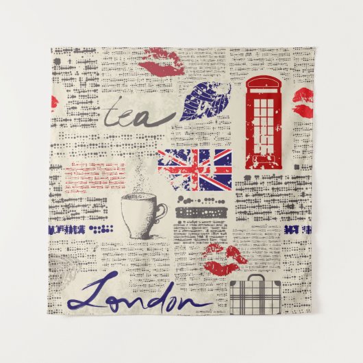 British newspaper pattern wandkleed (Voorkant)