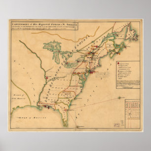 British Occupation Map of America (1765) Poster