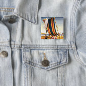 British Railways Beach voorzitter en Ball Poster Vierkante Button 5,1 Cm (In situ)