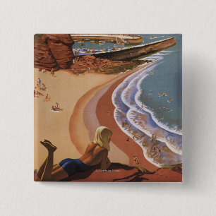 British Railways Girl die op een Cliff kijkt Vierkante Button 5,1 Cm