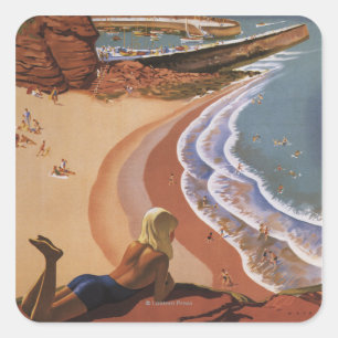British Railways Girl die op een Cliff kijkt Vierkante Sticker