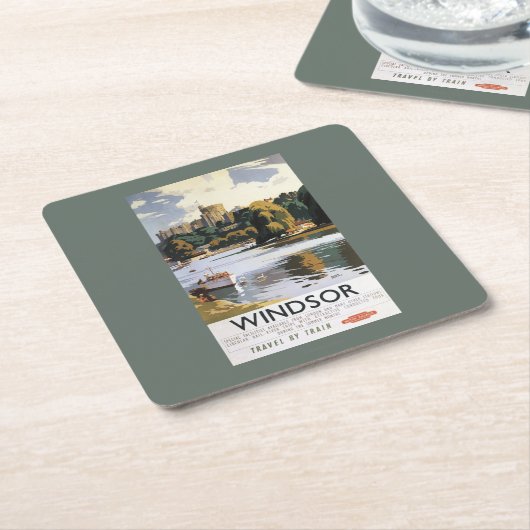 British Railways Windsor Castle Thames Poster Vierkante Kartonnen Onderzetter (Schuin)