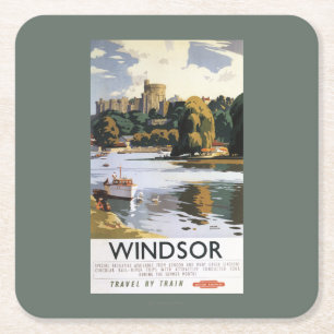 British Railways Windsor Castle Thames Poster Vierkante Kartonnen Onderzetter