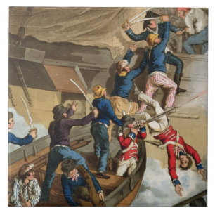 British Sailors Boarding a Man of War, gegraveerd Tegeltje