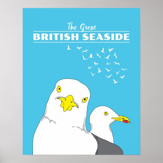 British Seaside Resort Seagull Retro Travel Poster (Voorkant)