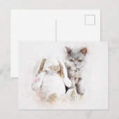 British Shorthair & Bunny | ABSTRACT | WATERVERF Briefkaart (Voorkant / Achterkant)