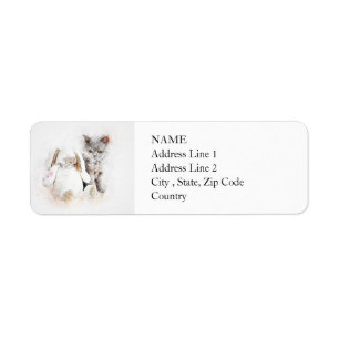 British Shorthair & Bunny   ABSTRACT   WATERVERF Etiket