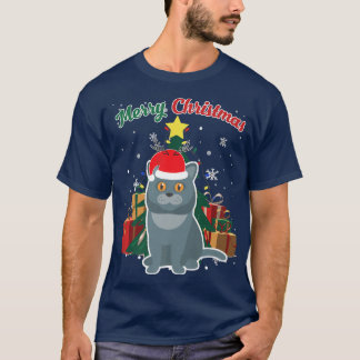British Shorthair Christmas Tree Snow Flakes Xmas  T-shirt