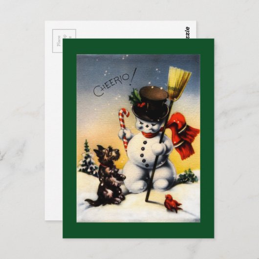 British Snowman en Scotty Dog Cheerio! Briefkaart (Voorkant / Achterkant)