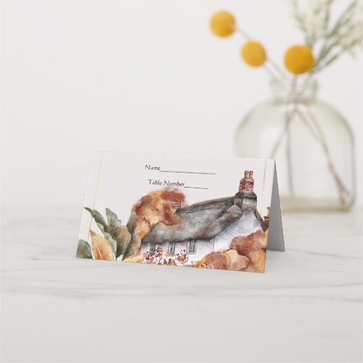 British Thatched Roof Wedding Place Card (Voorkant)