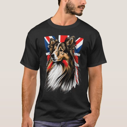 British UK Sheltie on Great Britain Shetland Sheep T-shirt (Voorkant)