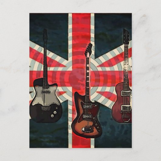 British Union Jack Flag Rock Roll Electric Guitar Briefkaart (Voorkant)