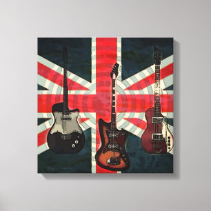 British Union Jack Flag Rock Roll Electric Guitar Canvas Afdruk