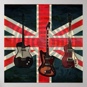 British Union Jack Flag Rock Roll Electric Guitar Poster