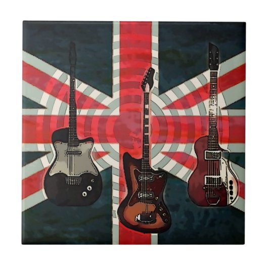 British Union Jack Flag Rock Roll Electric Guitar Tegeltje (Voorkant)