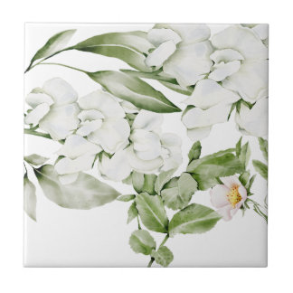 BRITISH WHITE FLORAL WATERVERF ART STONE COASTE TEGELTJE