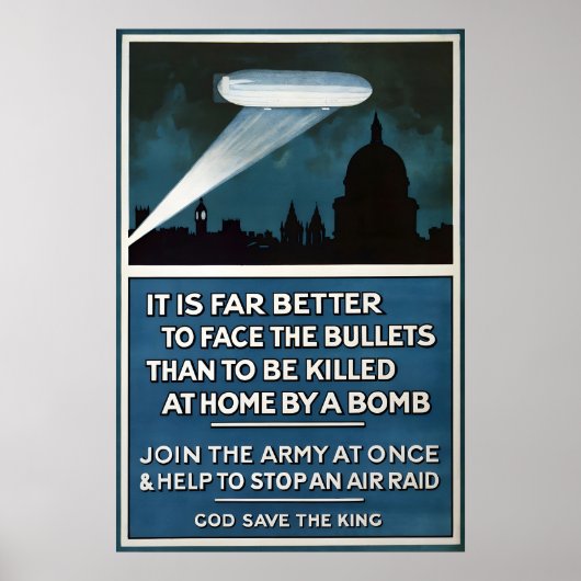 British WWI Propaganda Poster Zeppelin warning Art (Voorkant)