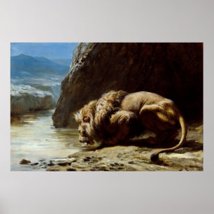 Briton Riviere: De koning Drink, 1881, Lion Poster