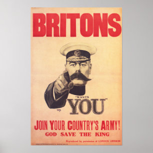 BRITONS! Lord Kitchener wil je! Samenvoeging leger Poster