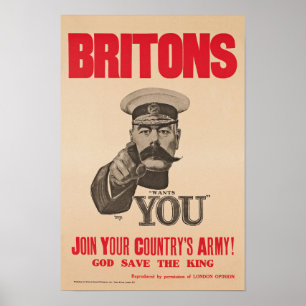 Britons Lord Kitchener wil je WWI Propaganda Poster