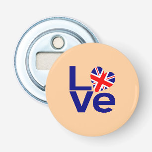 Brits Blauw LIEFDE UK Vlag Hart Button Flesopener