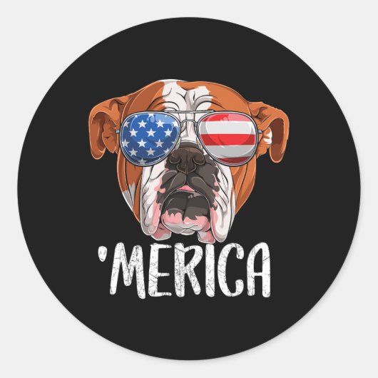 Brits Engels Bulldog hond 4 juli Amerikaans F Ronde Sticker (Voorkant)