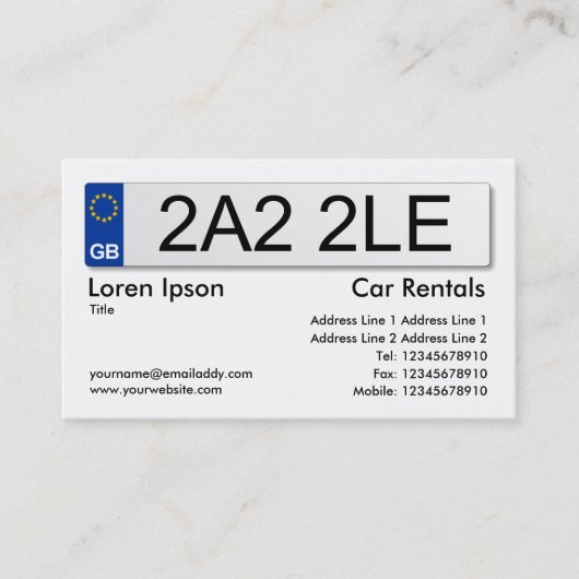 Brits nummer Bord - wit Visitekaartje (Voorkant)