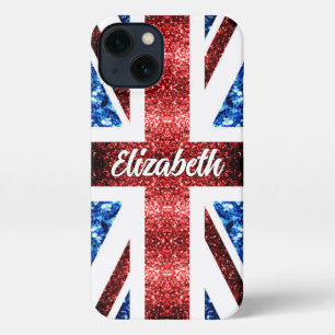 Brits vlaggen rode blauwe sparkles glitters Monogr iPhone 13 Hoesje