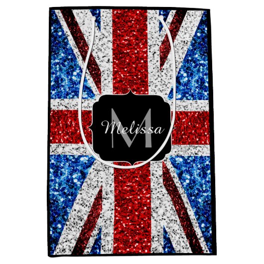 Brits vlaggen rode blauwe witte sparken gliters Mo Medium Cadeauzakje (Voorkant)