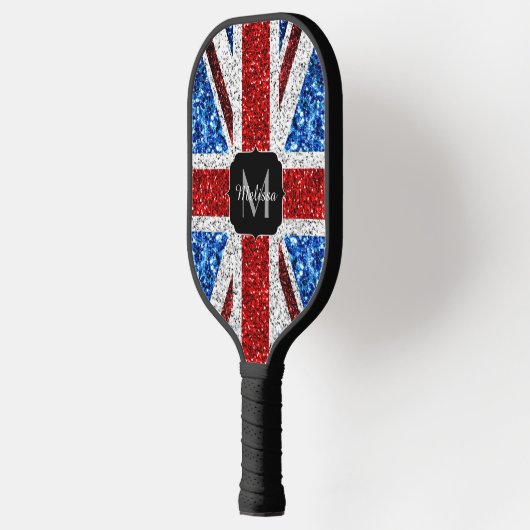 Brits vlaggen rode blauwe witte sparken gliters Mo Pickleball Paddle (Links)