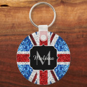 Brits vlaggen rode blauwe witte sparken gliters Mo Sleutelhanger (Voorkant)