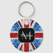 Brits vlaggen rode blauwe witte sparken gliters Mo Sleutelhanger (Achterkant)