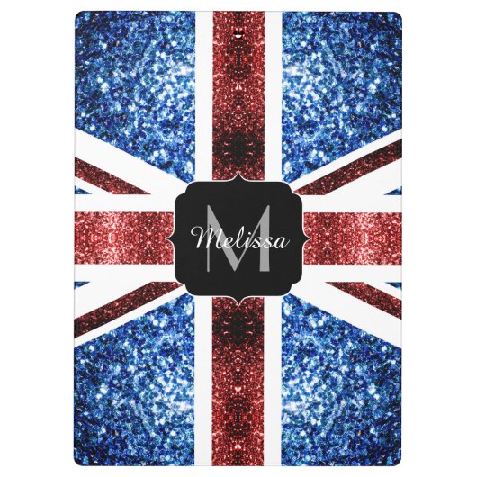 Brits vlaggen rode en blauwe sparkles glitters klembord (Achterkant)