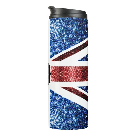 Brits vlaggen rode en blauwe sparkles glitters thermosbeker (Geroteerd rechts)