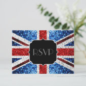 Brits vlaggen rode witte sparkles Sweet 16 RSVP Kaartje (Staand voorkant)