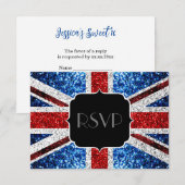 Brits vlaggen rode witte sparkles Sweet 16 RSVP Kaartje (Voorkant / Achterkant)