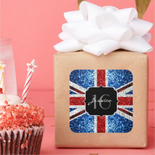 Brits vlaggen rode witte sparkles Sweet 16 Vierkante Sticker