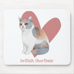 Brits Waterverf met horthair kat Kat roze hart Muismat