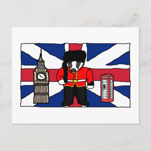 Britse Badger Cartoon met Big Ben en Flag Briefkaart (Voorkant)