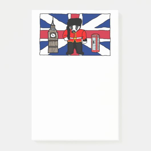 Britse Badger Cartoon met Big Ben en Flag Post-it® Notes (Voorkant)