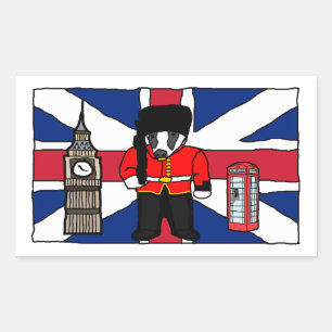 Britse Badger Cartoon met Big Ben en Flag Rechthoekige Sticker