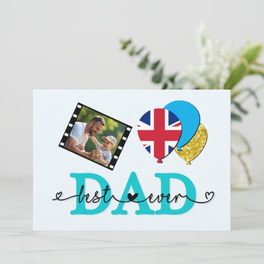 Britse Best Dad Ever Photo Card, Vlag Verenigd Kon Kaart (Staand voorkant)