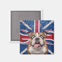Britse buldog met Union vlag als achtergrond
