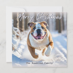 Britse Bulldog in de sneeuw Kerstmis Feestdagenkaart