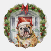 Britse Bulldog in Santa Hat Voordeur Kerstmis Ornament Kaart (Voorkant)