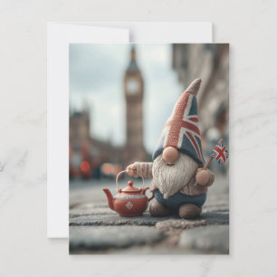 Britse gnoom met Union Jack Pet en theepot Briefkaart